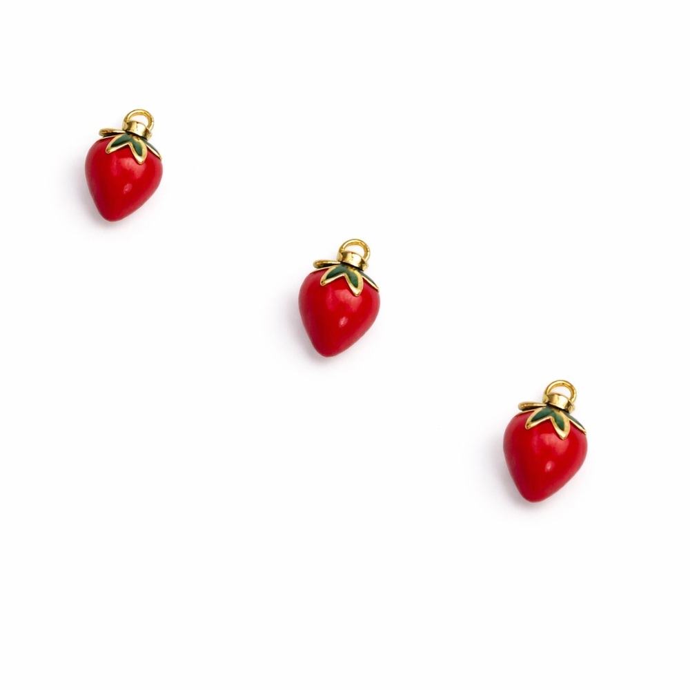 Enamel Strawberry Charm | Gold | Stainless Steel